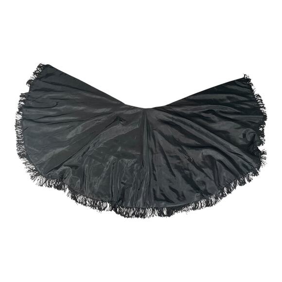 Black Velvet Shawl with Pearl Embellishments and Tassel Fringe Satin Inside O/S - Picture 8 of 8